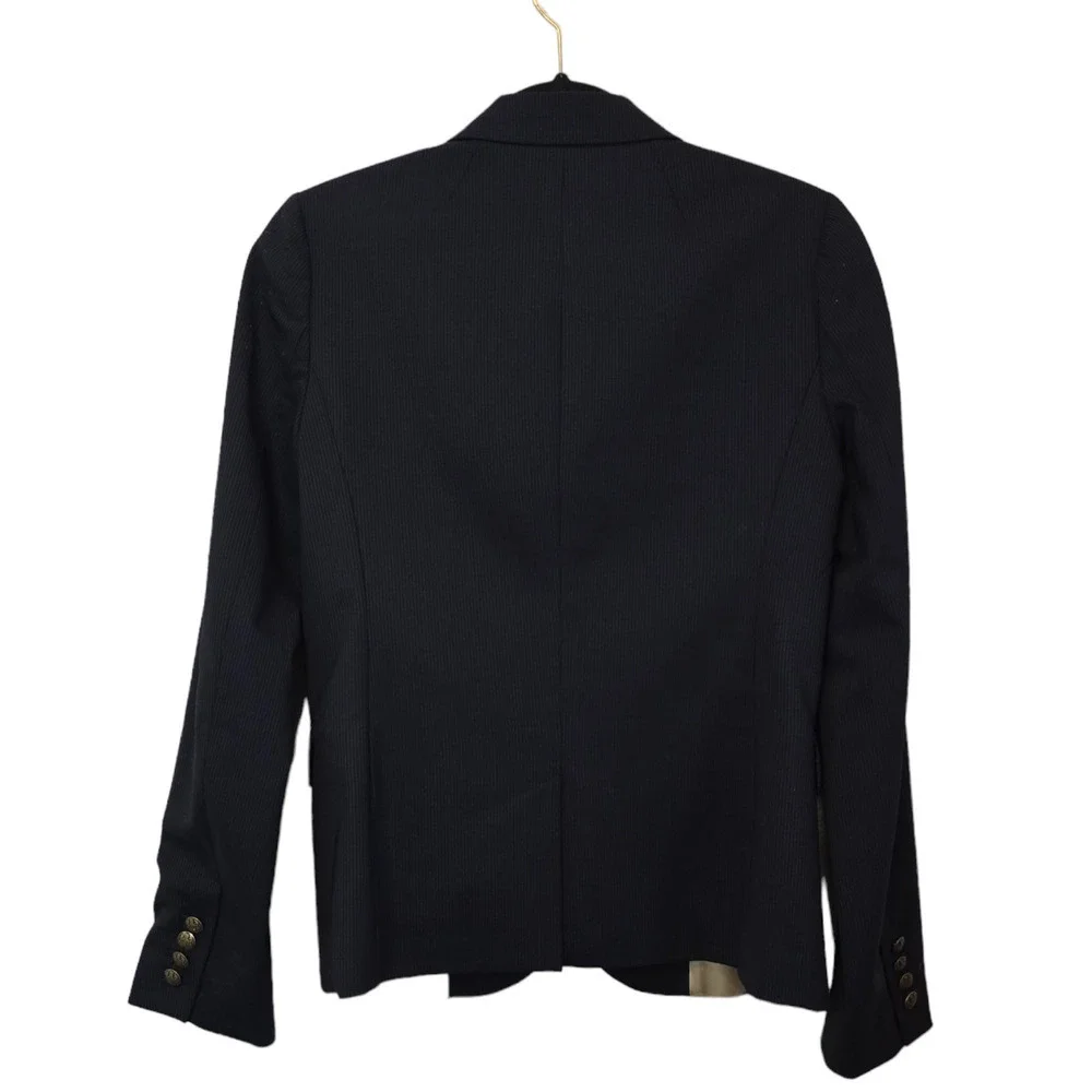 J.Crew Navy Pinstripe Wool Blend Two Pattern Gold Button Blazer Coat Jacket 4